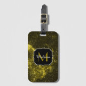 ダークイエローブラック抽象芸術銀河系モノグラム ラゲッジタグ (正面縦)