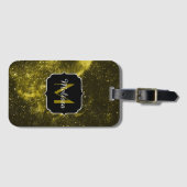 ダークイエローブラック抽象芸術銀河系モノグラム ラゲッジタグ (正面横)