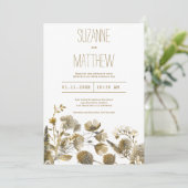 ダークイエロー アイボリー ホワイト ブラウン 花のウェディング 招待状 (スタンド正面)