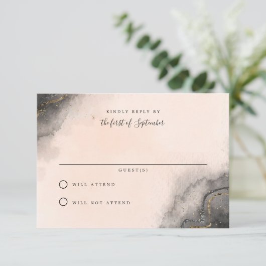 ダークインクウェディングRSVPカード 出欠カード (スタンド正面)