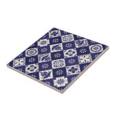 ダークインディゴベージュメキシコフローラバードタラベラ タイル (側面)