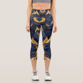 ダークインディゴ：目を引く背景オプション カプリレギンス (正面)