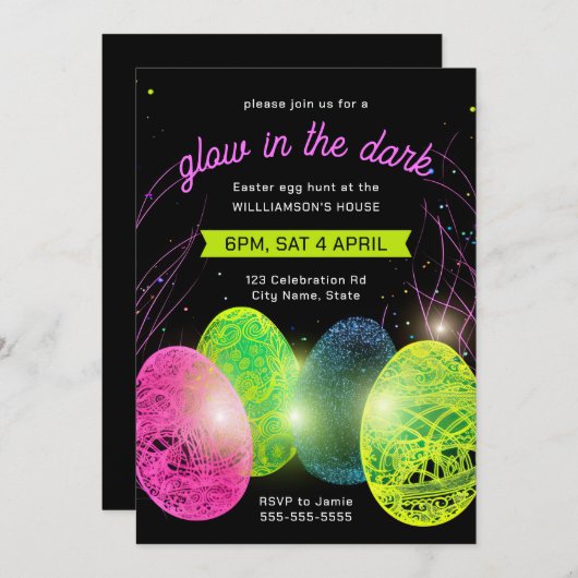 ダークイースターの卵の狩りで輝く 招待状 (正面/裏面)