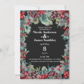 ダークウィンターウェディングホリデーベリー&パインコーン 招待状 (正面)