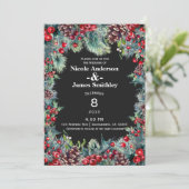 ダークウィンターウェディングホリデーベリー&パインコーン 招待状 (スタンド正面)