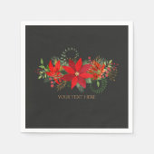ダークウィンターウェディングレッドポインセティアホリデーパーティー スタンダードカクテルナプキン (正面)