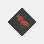 ダークウィンターウェディングレッドポインセティアホリデーパーティー スタンダードカクテルナプキン (角)