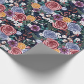 ダークウィンターフラワーズユール（キリスト降誕祭）クリスマスラッピング紙 ラッピングペーパー (角)