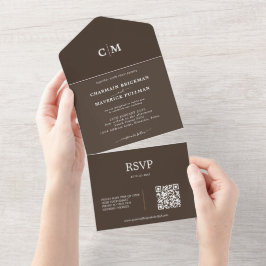 ダークウォルナットブラウン モノグラム QR コード RSVP ウェディング オールインワン招待状