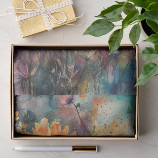 ダークウォーターカラーフラワーズデコページ紙 | ムーディー 薄葉紙 (ギフト)