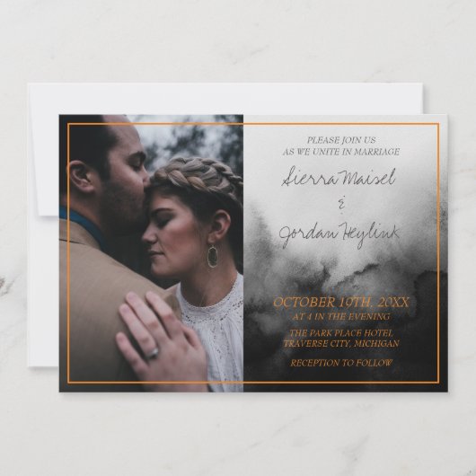 ダークウォーター色ブラックオレンジハロウィン結婚ズ 招待状 (正面)