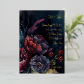 ダークウォーター色ムーディフローラ結婚ズ 箔招待状 (立ち正面)