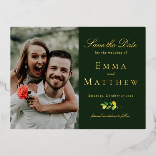 ダークウォーター色レモンフォト 箔招待状ポストカード (正面)