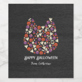 ダークウッドかわいい犬の猫のハローウィンパーティ招待状 ワインラベル (シングルラベル)