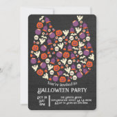 ダークウッドかわいい犬の猫のハローウィンパーティ招待状 招待状 (正面)