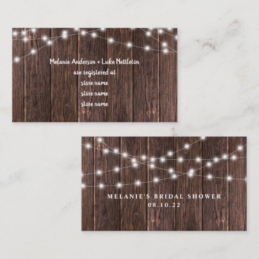ダークウッドとライトブライダルシャワーギフトレジストリ エンクロージャーカード (正面/裏面)