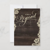 ダークウッドとレースのラスティックウェディング返信カード 出欠カード (裏面)