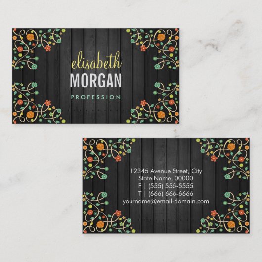 ダークウッドのキュートな渦巻き花 名刺 (正面/裏面)