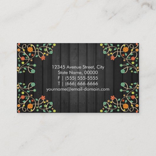 ダークウッドのキュートな渦巻き花 名刺 (裏面)