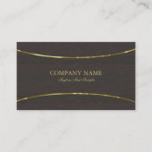 ダークウッドのテクスチャストライプ金ゴールドアクセント 名刺 (正面)