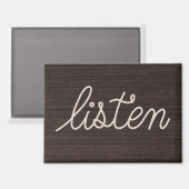 ダークウッドの上のロープLISTENテキスト マグネット (正面/裏面)
