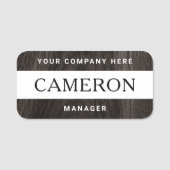 ダークウッドの木目の白の名前、タイトルと会社 名札 (正面)