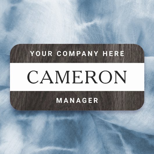 ダークウッドの木目の白の名前、タイトルと会社 名札