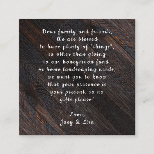 ダークウッドカスタムのカードを望むバルク エンクロージャーカード (正面)