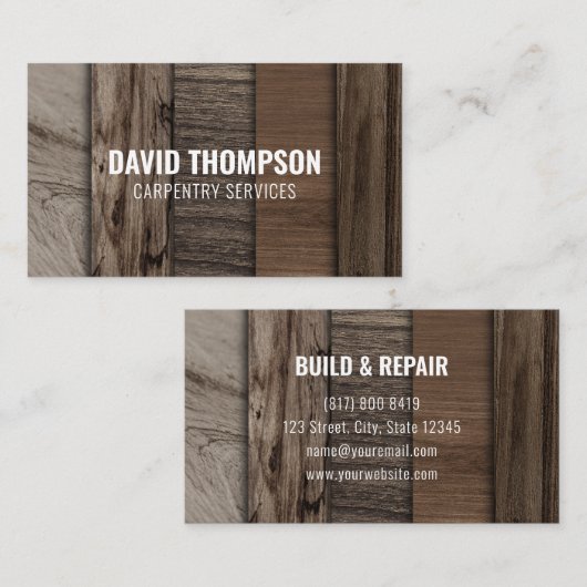 ダークウッドグレインプロフェッショナル大工ウッドワーカー 名刺 (正面/裏面)