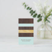 ダークウッドグレイン、金ゴールド&ティール（緑がかった色）ストライプレトロ 名刺 (スタンド正面)