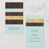 ダークウッドグレイン、金ゴールド&ティール（緑がかった色）ストライプレトロ 名刺 (正面/裏面)