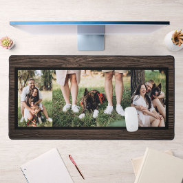 ダークウッドパーソナライズされた3フォトコラージデスクマット デスクマット