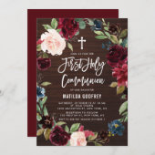 ダークウッドブルゴーニュフローラリースファーストコミュニオン 招待状 (正面/裏面)
