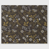 ダークウッドランド植物性スノーフレーククリスマス ラッピングペーパー (フラット)