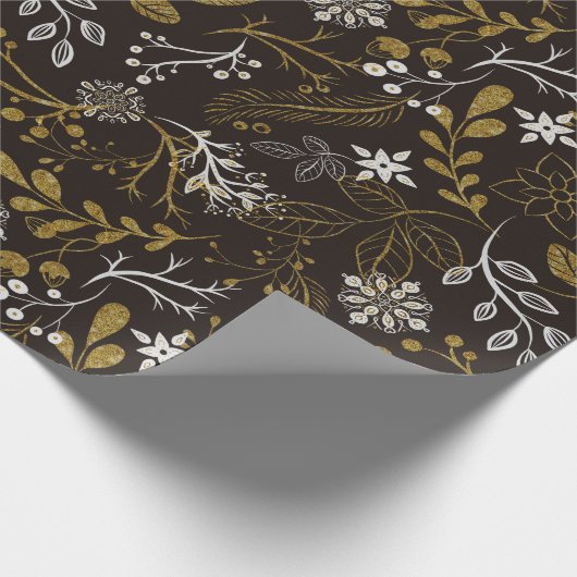 ダークウッドランド植物性スノーフレーククリスマス ラッピングペーパー (角)