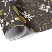 ダークウッドランド植物性スノーフレーククリスマス ラッピングペーパー (ロールコーナー)