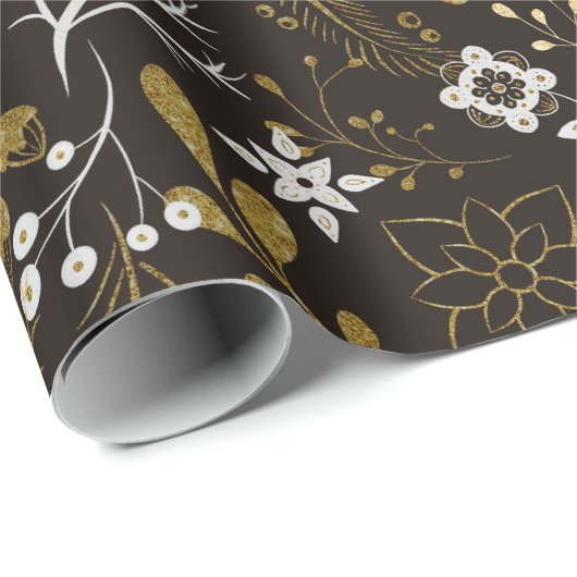 ダークウッドランド植物性スノーフレーククリスマス ラッピングペーパー (ロールコーナー)