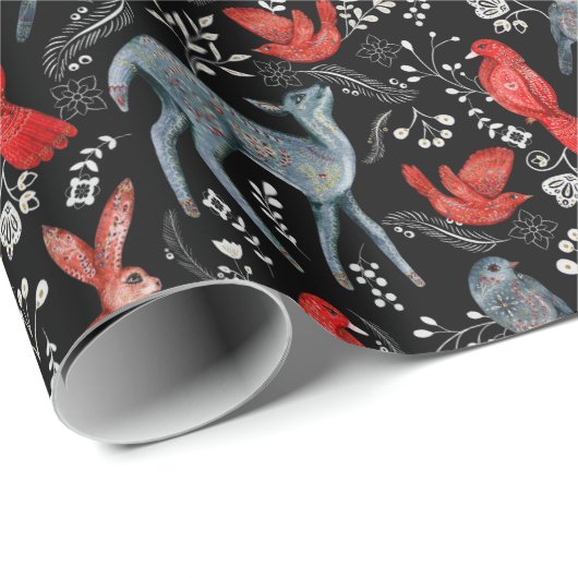ダークウッドランド植物林動物のクリスマス ラッピングペーパー (ロールコーナー)