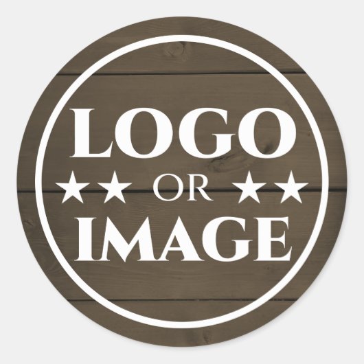 ダークウッド木目木板ロゴイメージテンプレート ラウンドシール (正面)