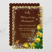 ダークウッド素朴イエローフローラ花嫁メイド 招待状 (正面/裏面)