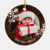 ダークウッド素朴サークルフォトスノーフレーク セラミックオーナメント (正面)