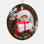 ダークウッド素朴サークルフォトスノーフレーク セラミックオーナメント (左)