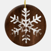 ダークウッド素朴サークルフォトスノーフレーク セラミックオーナメント (裏面)