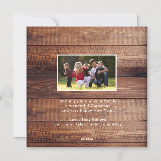 ダークウッド素朴スクエアクリスマスフォトカード シーズンカード (裏面)