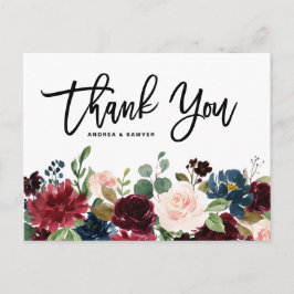 ダークウッド素朴バーガンディーフラワーズ秋の結婚式 ポストカード