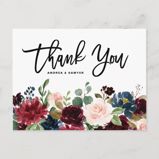 ダークウッド素朴バーガンディーフラワーズ秋の結婚式 ポストカード (正面)