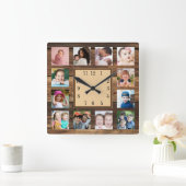 ダークウッド素朴ファミリーキープサケ12フォトコラージュ スクエア壁時計 (ホーム)