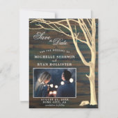 ダークウッド素朴フォトカードの日付を保存 セーブザデート (正面)