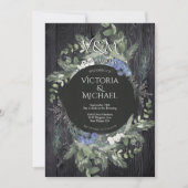 ダークウッド素朴フローラ&パインウィンターウェディング 招待状 (正面)