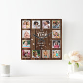 ダークウッド素朴12フォトコラージュファミリータイム スクエア壁時計 (ホーム)